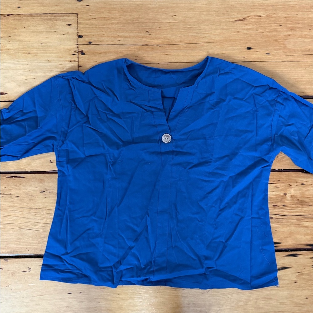 Blue Women's Blouse with Button Detail